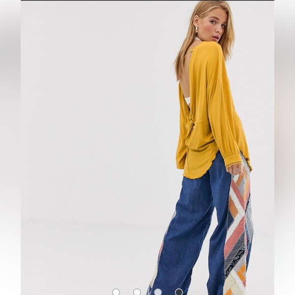 *NWT* We The Free by FP Shimmy Deep V Back Top w/Crochet Sleeve Sz Medium - Picture 5 of 10